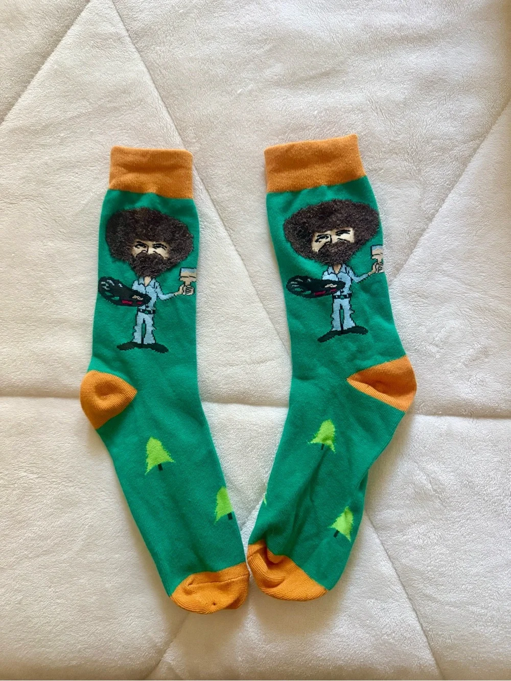 Bob Ross Socks in Teal with Orange Accents